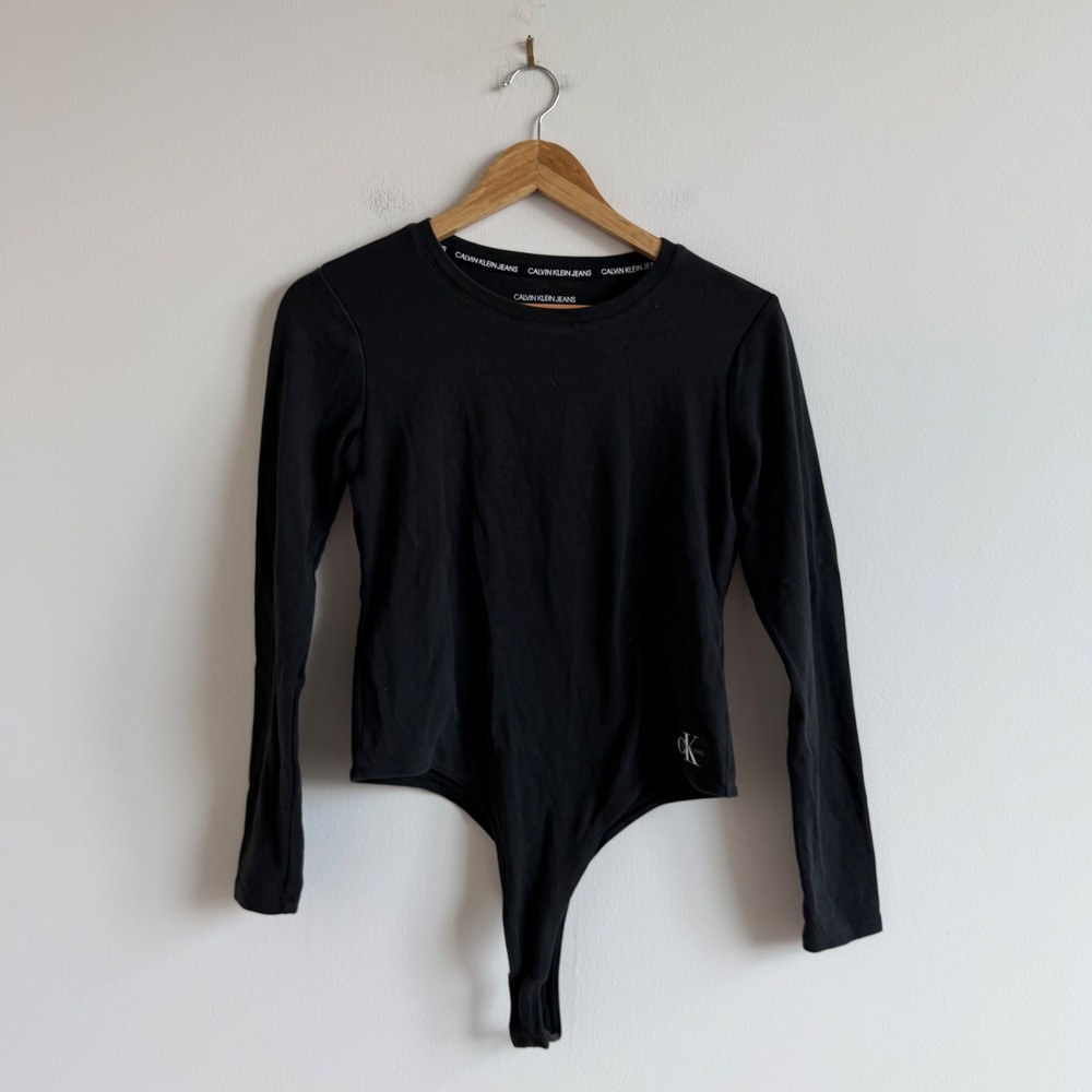 Calvin‎ Klein Jeans Black Long Sleeve Pima Cotton Bodysuit Size Large